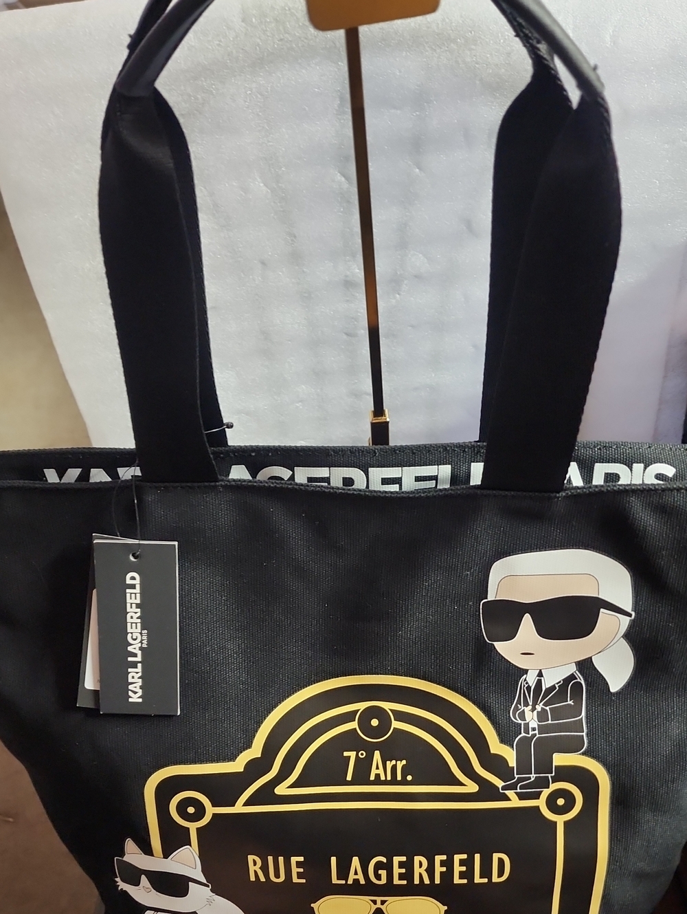 Karl Lagerfeld Black Tote with Gold Graphic Rue Lagerfeld Nwt - Picture 3 of 11